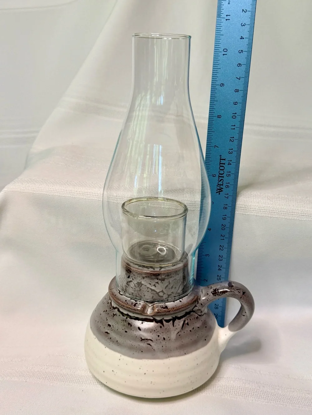 Vintage Studio Pottery Hurricane‎ Lamp Candle Holder Handle Finger Lamp